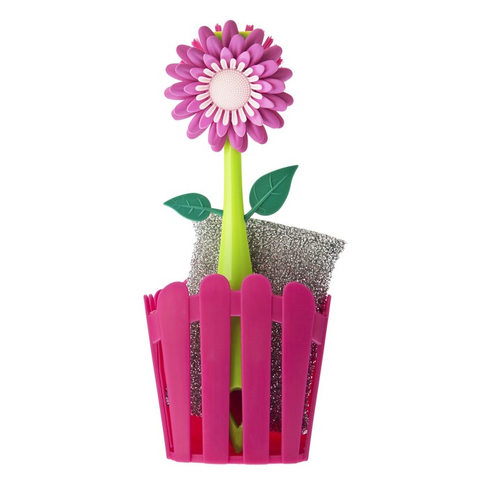 Щетка для посуды + губка на подставке FLOWER POWER, цвет МИКС