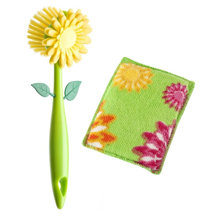 Щетка для посуды + губка FLOWER POWER, цвет МИКС