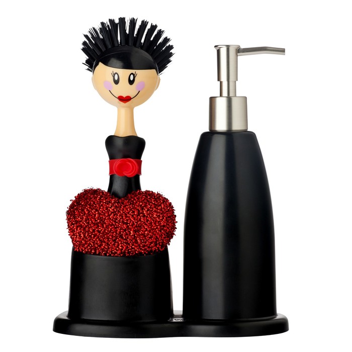 Щетка для посуды + губка + дозатор на подставке DOLLS