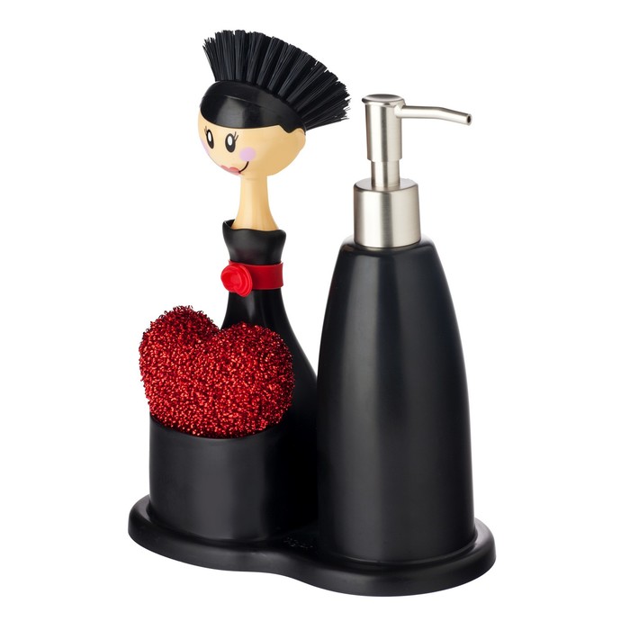 Щетка для посуды + губка + дозатор на подставке DOLLS