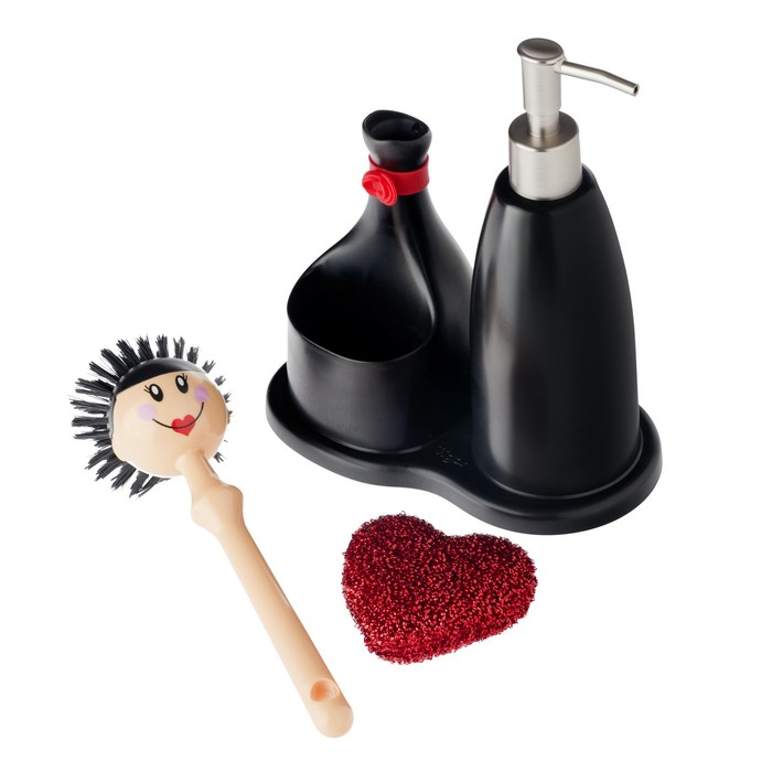 Щетка для посуды + губка + дозатор на подставке DOLLS