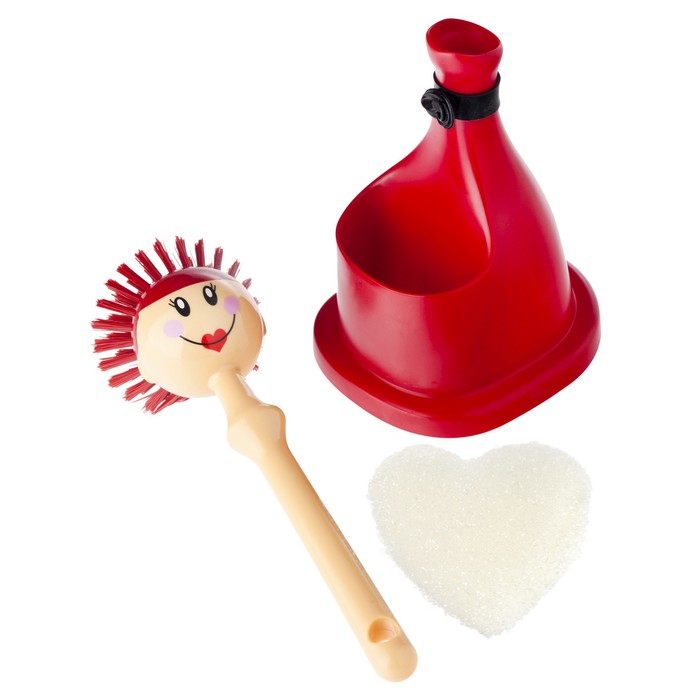 Щетка для посуды + губка на подставке DOLLS