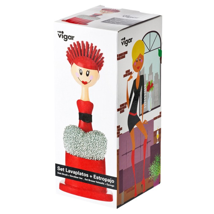 Щетка для посуды + губка на подставке DOLLS