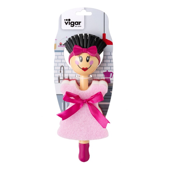 Щетка для посуды + губка DOLLS, цвет МИКС