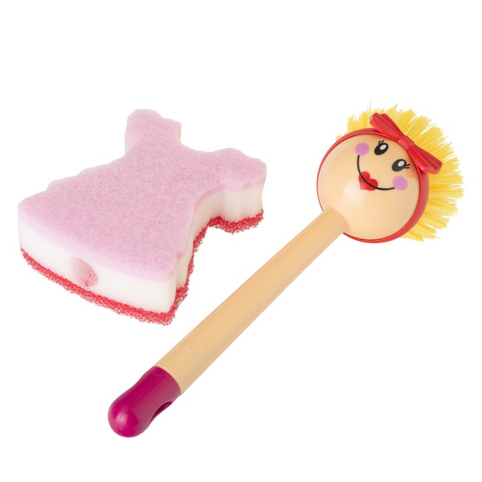 Щетка для посуды + губка DOLLS, цвет МИКС
