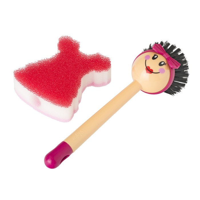 Щетка для посуды + губка DOLLS, цвет МИКС