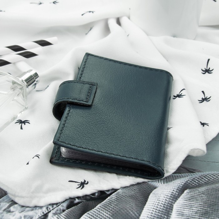 Визитница вертикальная, 1 ряд, 18 карт, с хлястиком, орфей, цвет синий