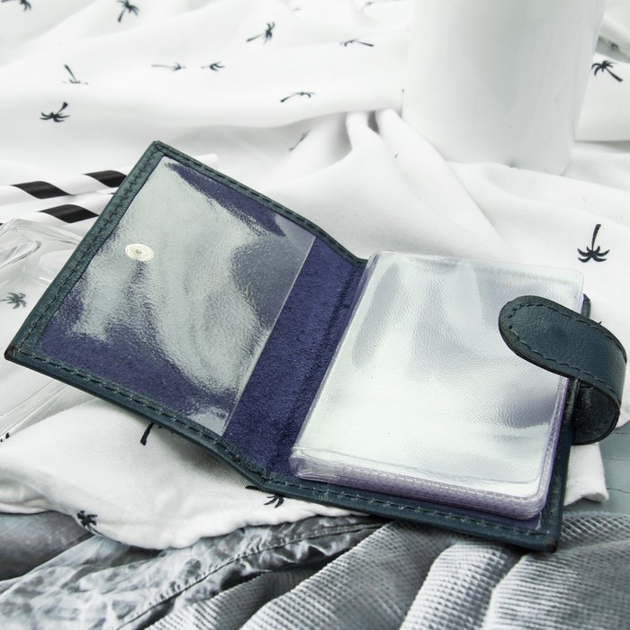 Визитница вертикальная, 1 ряд, 18 карт, с хлястиком, орфей, цвет синий