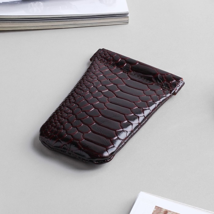 Ключница на пружине, кольцо внутри, питон, цвет винный