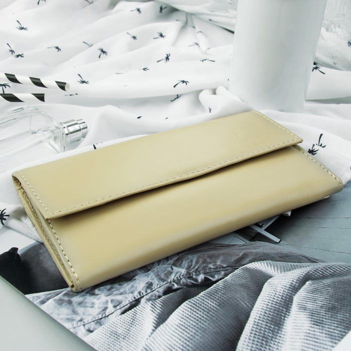 Кошелёк женский, 3 отдела, для карт, для монет, анилин бежевый