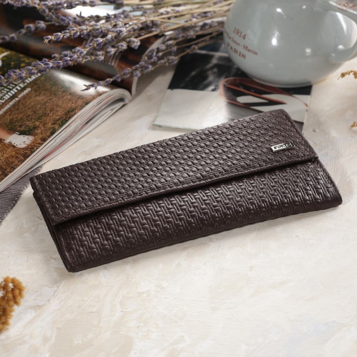 Кошелёк женский, 3 отдела, для карт, для монет, плетение, цвет коричневый