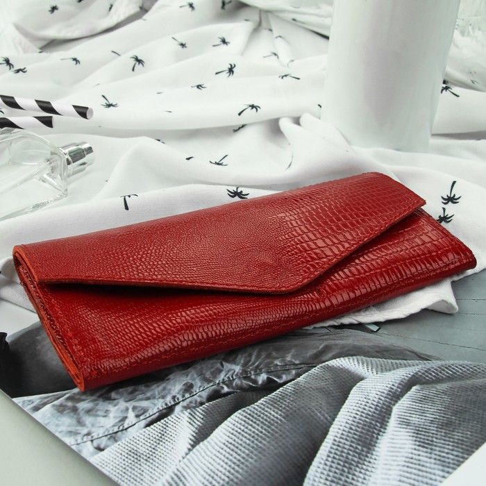 Кошелёк женский,1 отдел, для карт, для монет, ящер, цвет тёмно-красный