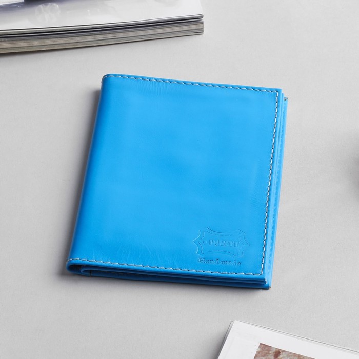 Обложка для автодокументов и паспорта, с хлястиком, анилин голубой