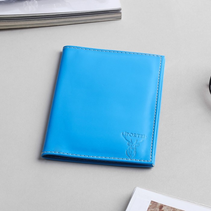 Обложка для автодокументов, 5 карманов для карт, анилин голубой