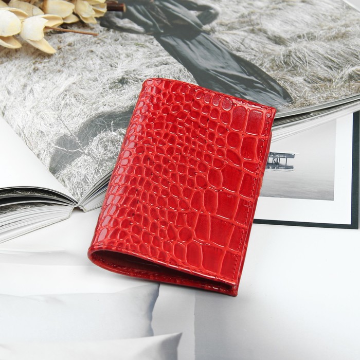Обложка для пенсионного удостоверения, крокодил, цвет красный