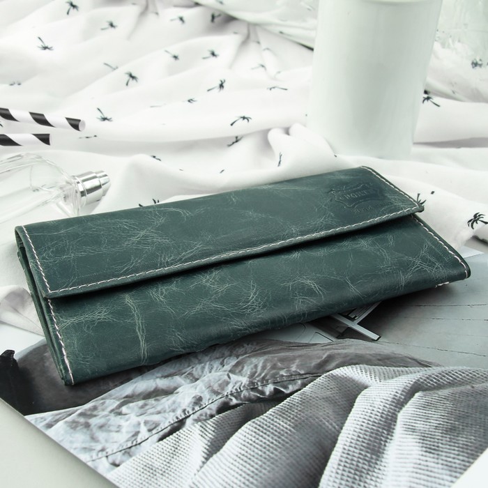 Кошелёк женский, 3 отдела, для карт, для монет, пулл-ап ментол