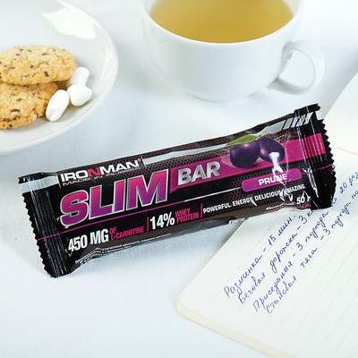 Россия "IRONMAN" Батончик "Slim Bar" с L-карнитином, 50 г (Чернослив / тёмная глазурь)