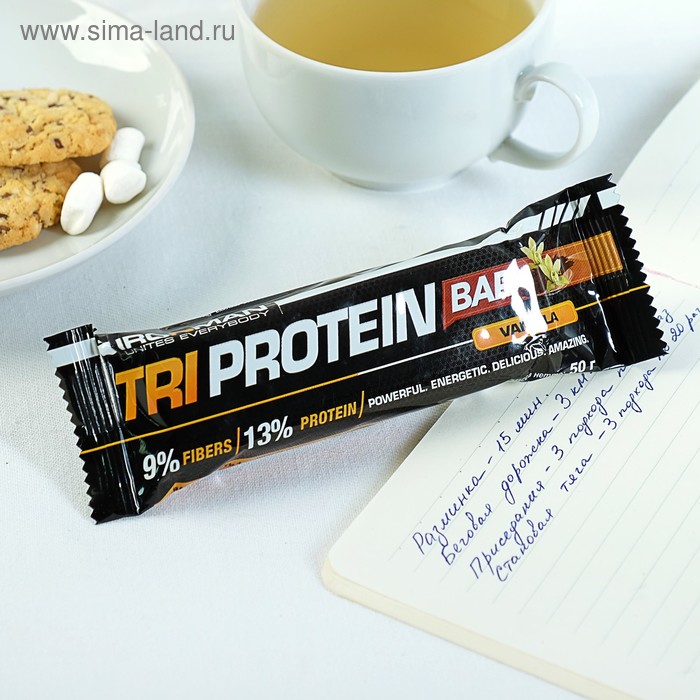 Батончик Ironman TRI Protein Bar, ваниль, тёмная глазурь, спортивное питание, 50 г