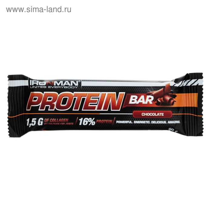 Россия IRONMAN Батончик Protein Bar с коллагеном, 50 г (Шоколад / тёмная глазурь)