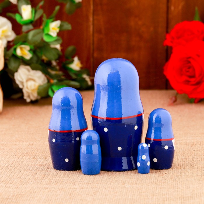 Матрёшка «Ягодки», синий платок, 5 кукольная, 10 см