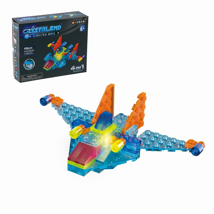 Светящийся конструктор Crystaland «Космический истребитель», 4 в 1, 48 деталей