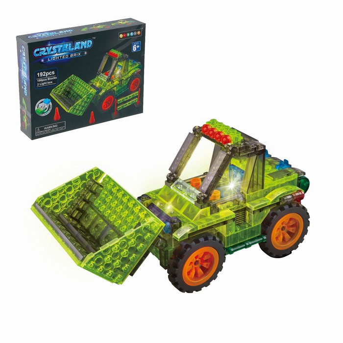 Светящийся конструктор Crystaland «Трактор с ковшом», 192 детали