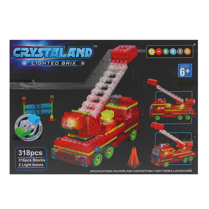 Светящийся конструктор Crystaland «Пожарная машина», 318 деталей