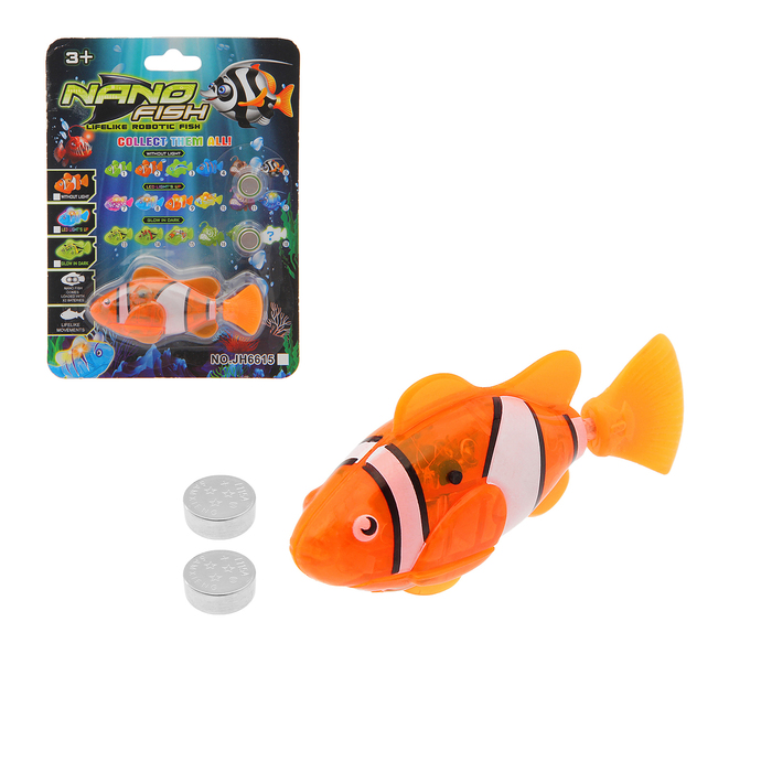 Аквариумная рыбка "Клоун", плавает в воде, световые эффекты, работает от батареек