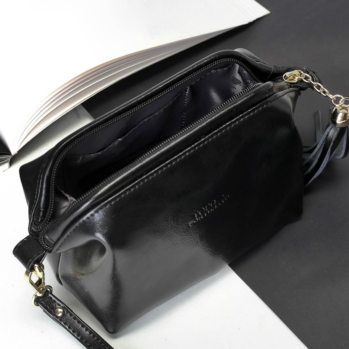 Косметичка-сумочка, отдел на молнии, с ручкой, чёрная юла