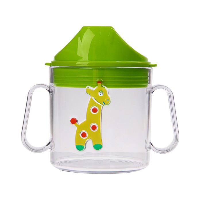 Набор детской посуды, 4 предмета: кружка-поильник «Жираф» 180 мл, миска с ручкой на присоске 400 мл, ложка, вилка, цвет салатовый