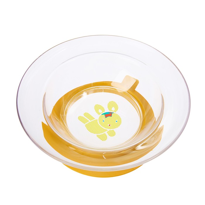 Набор детской посуды, 4 предмета: кружка-поильник с фигуркой 225 мл, тарелка на присоске 280 мл, ложка, вилка, цвет жёлтый