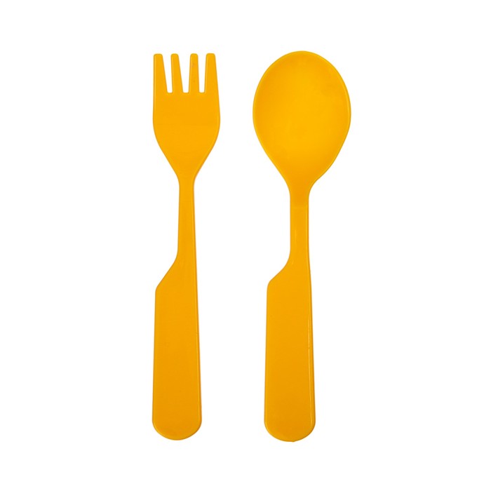 Набор детской посуды, 4 предмета: кружка-поильник с фигуркой 225 мл, тарелка на присоске 280 мл, ложка, вилка, цвет жёлтый