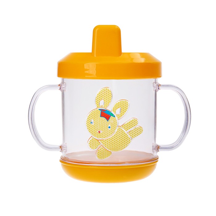 Набор детской посуды, 4 предмета: кружка-поильник с фигуркой 225 мл, тарелка на присоске 280 мл, ложка, вилка, цвет жёлтый