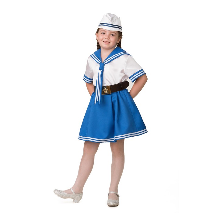 Карнавальный костюм «Морячка», (матроска, юбка, пилотка, ремень), размер 32, рост 122 см