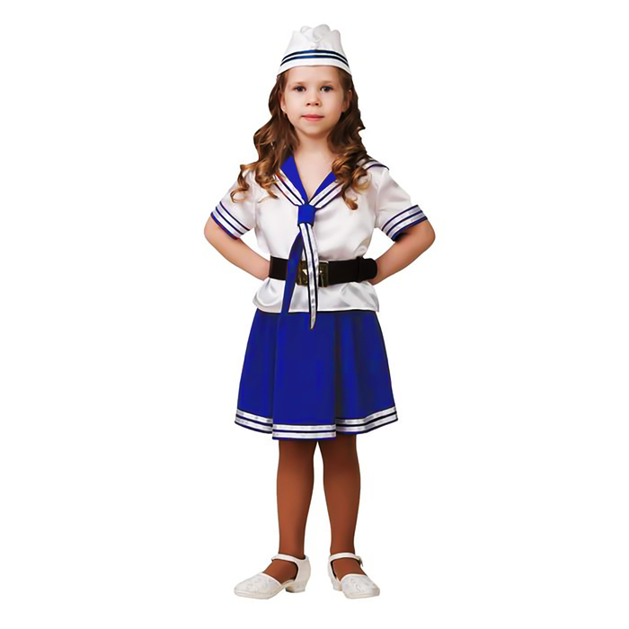Карнавальный костюм "Морячка", матроска, юбка, пилотка, ремень, р-р 36, рост 140 см