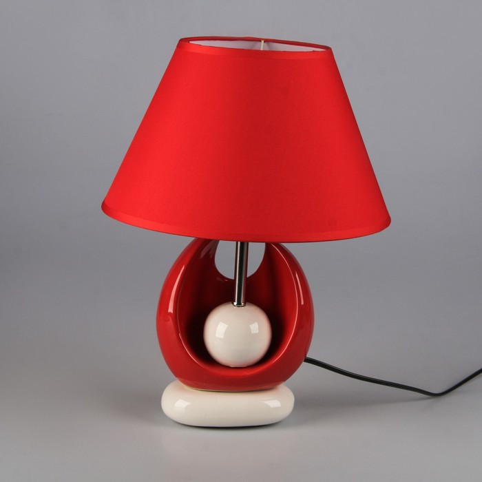 Лампа настольная с абажуром Е14 40Вт "Жемчужина" красно-белая 36,5х27х27 см