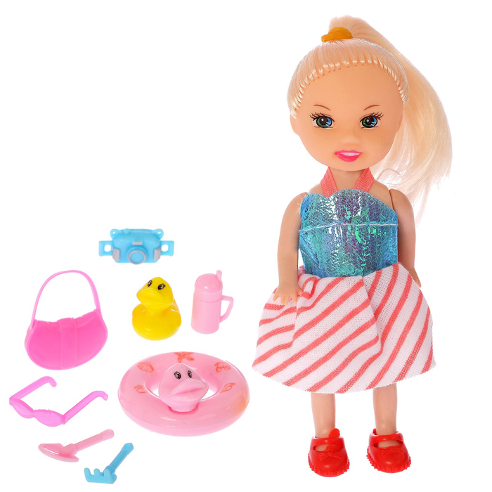 Кукла-малышка "Мила" в костюмчике с аксессуарами, МИКС