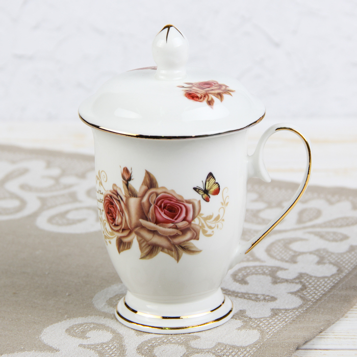 Кружка "Чайная роза", с керамической крышкой