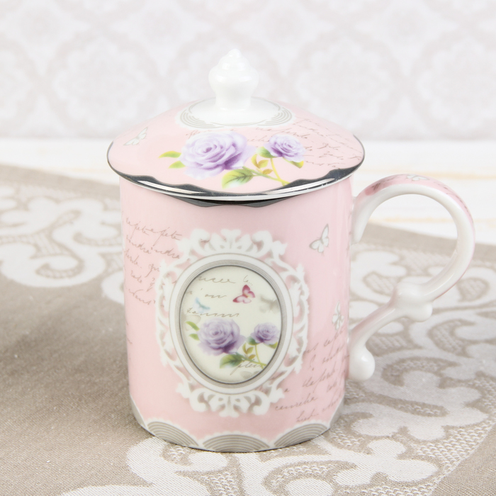 Кружка с керамической крышкой "Винтаж", цвет МИКС