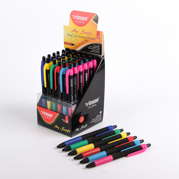 Ручка шариковая авт 0,7мм Vinson My-Swift корпус МИКС с резин держ стержень масляный синий 269104