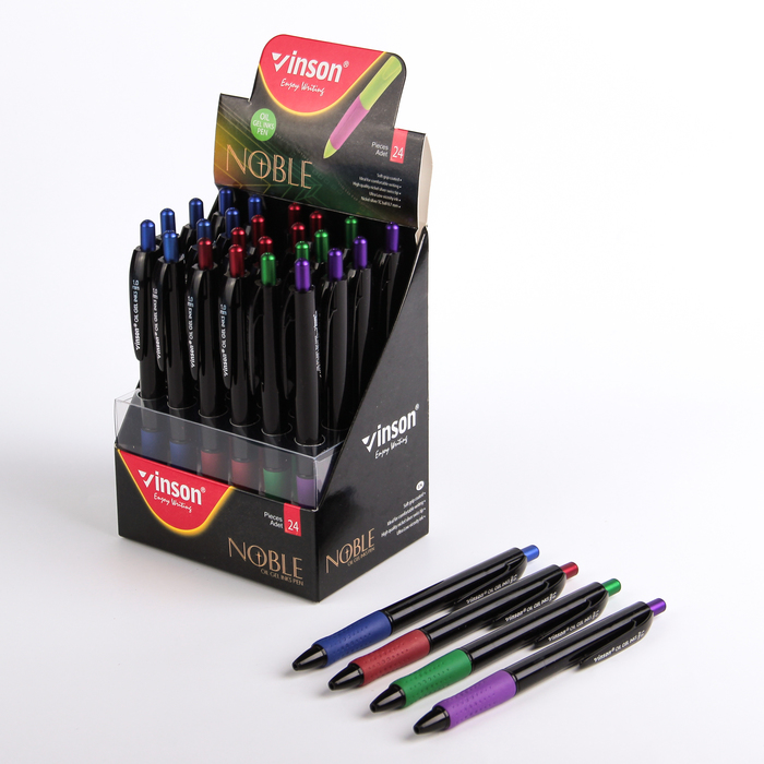 Ручка шариковая авт 1.0мм Vinson Noble корпус черный с резин держ стержень масляный синий