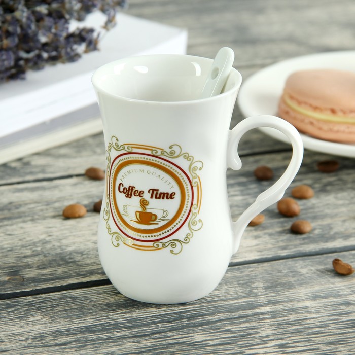 Кружка 100 мл "Кофе", с ложкой, рисунок МИКС