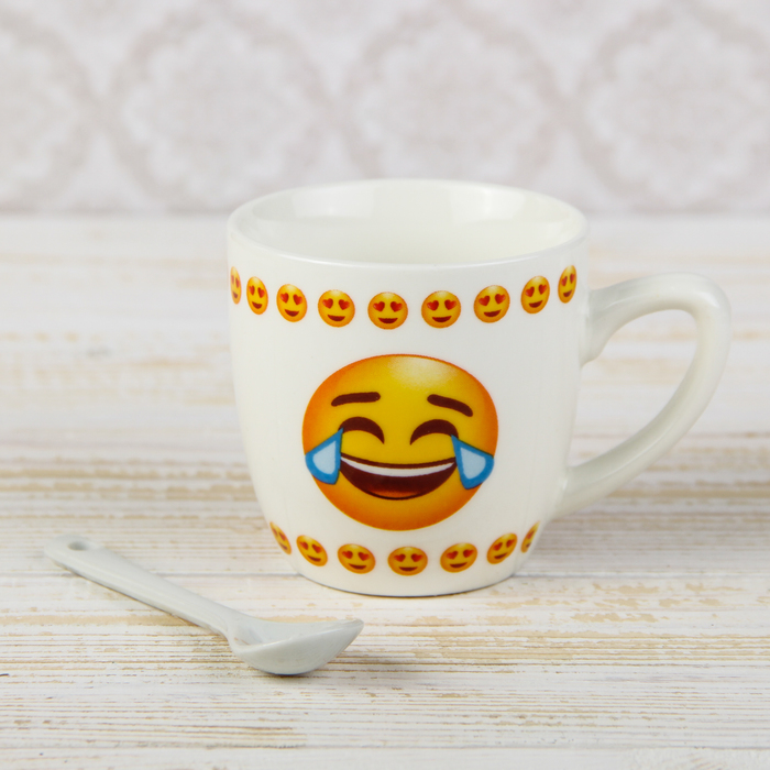 Кружка с ложкой "Смайл", рисунок МИКС