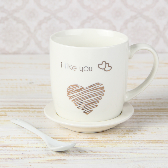Кружка 320 мл "Я люблю тебя", с подставкой и ложкой, рисунок МИКС