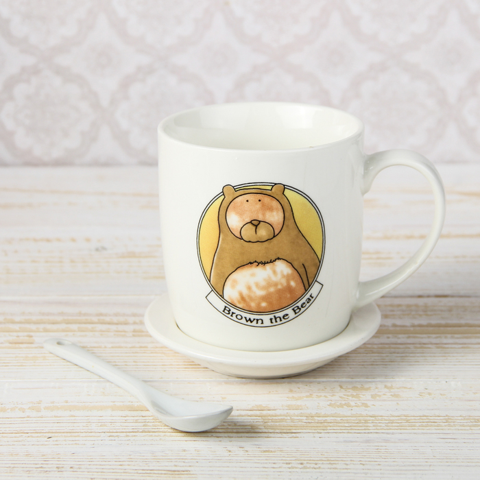 Кружка с подставкой и ложкой "Зоо" 320 мл,  рисунок МИКС