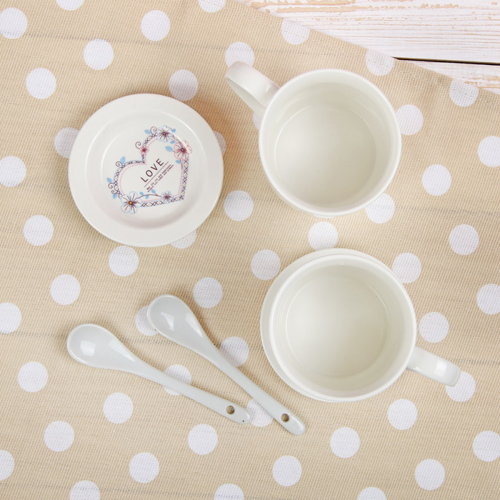 Набор кружек 330 мл "Нежность", 2 шт, с ложками и подставками, рисунок МИКС