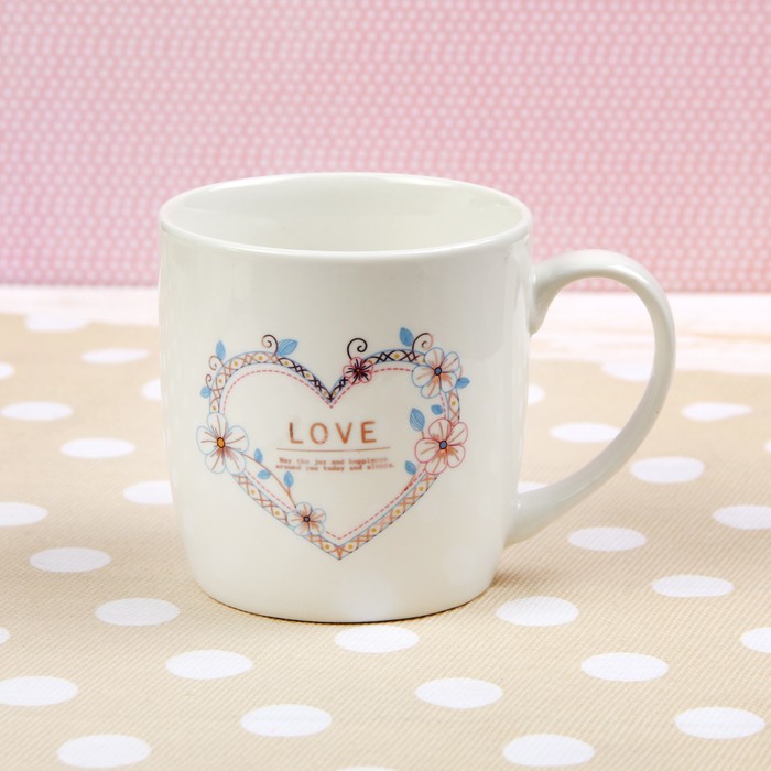 Набор кружек 330 мл "Нежность", 2 шт, с ложками и подставками, рисунок МИКС