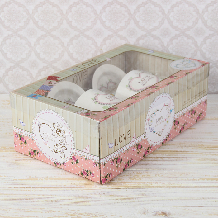 Набор кружек 330 мл "Нежность", 2 шт, с ложками и подставками, рисунок МИКС