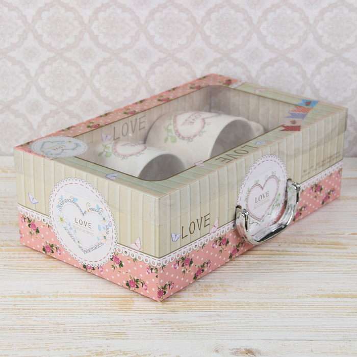 Набор кружек 330 мл "Нежность", 2 шт, с ложками и подставками, рисунок МИКС