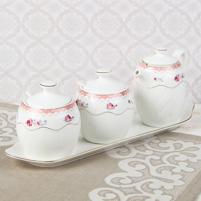 Набор сервировочный, 3 предмета: соусник, баночки для специй "Белла", цвет розовый